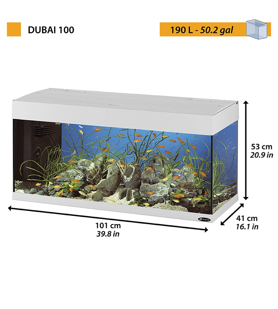 ACQUARIO DUBAI 100 NERO CON LED -101 x 41 x H 53 CM - 190 L - FERPLAST